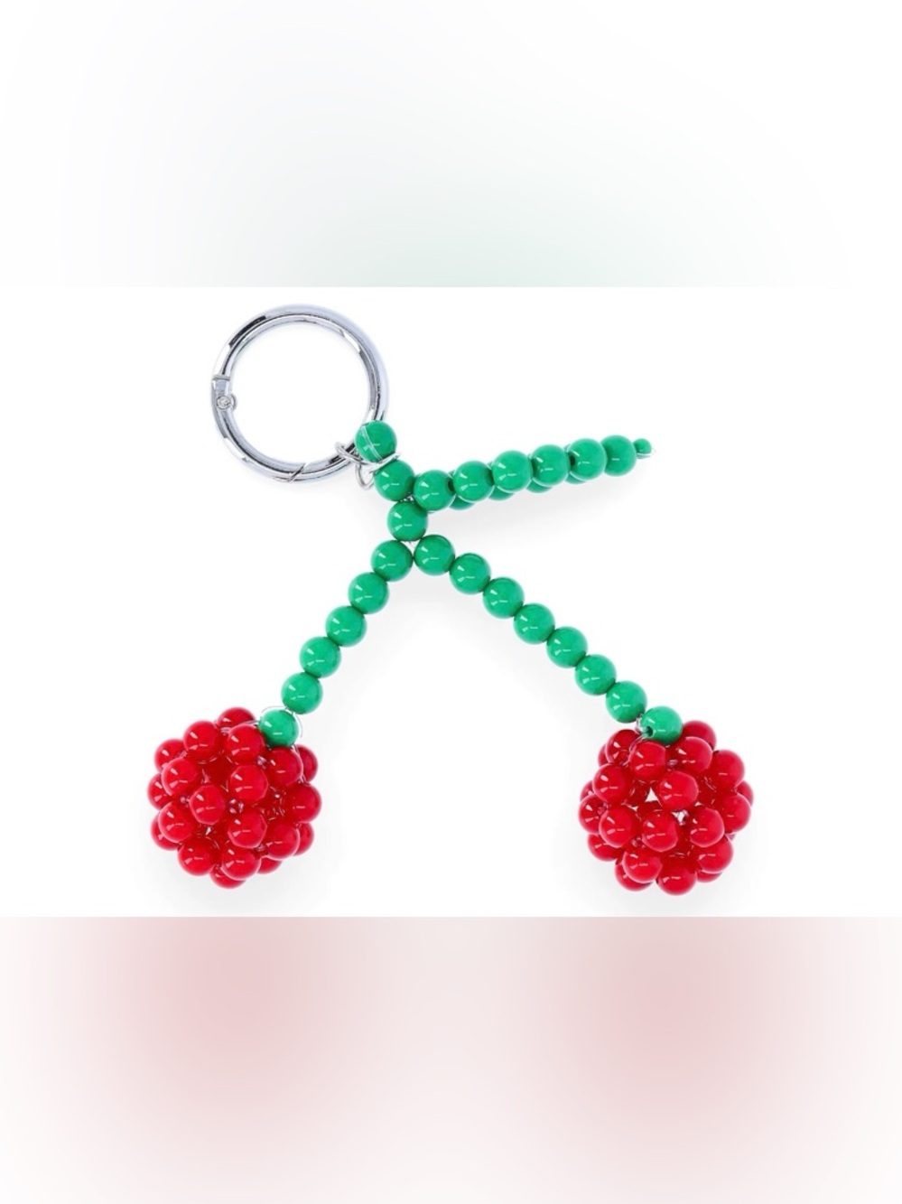 New Beaded Cherry Keychain Bag Charm - Green & Red